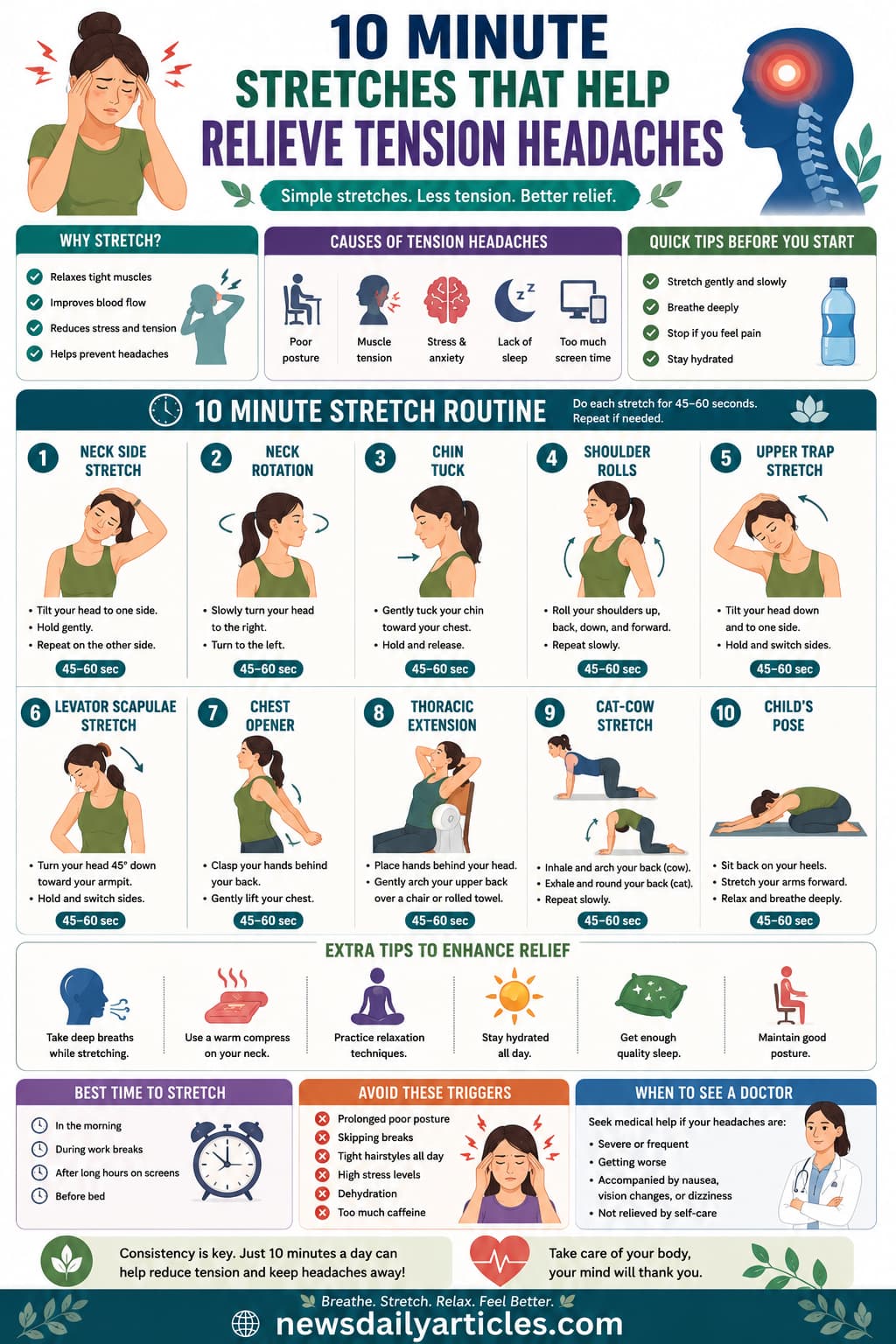 10 Minute Stretches That Help Relieve Tension Headaches